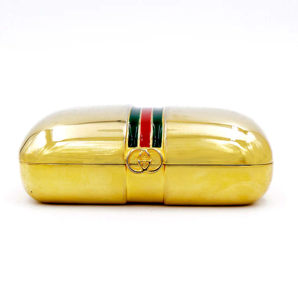Gucci 1980s Sherry Line Gold Tone Metal Jewelry Pill Box Case - STYLE-CHNGR