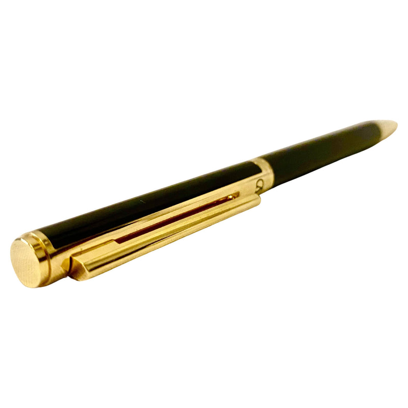 1980s Vintage Valentino Garavani Lacquered Black Gold Ballpoint Logo Pen