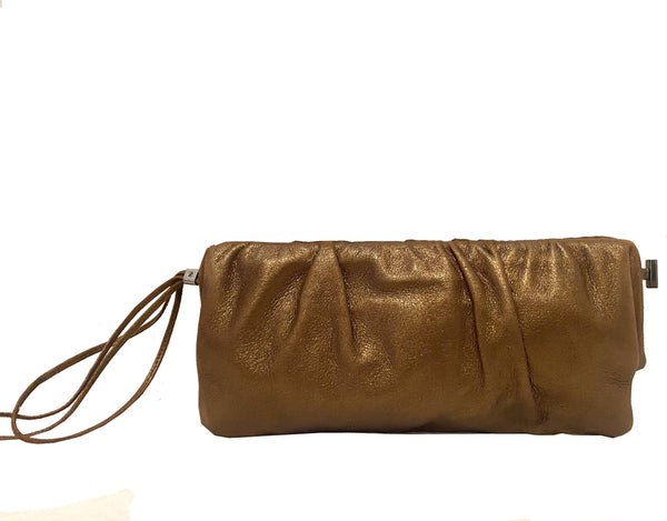 2000s Sergio Rossi Brown Copper Leather Clutch Bag