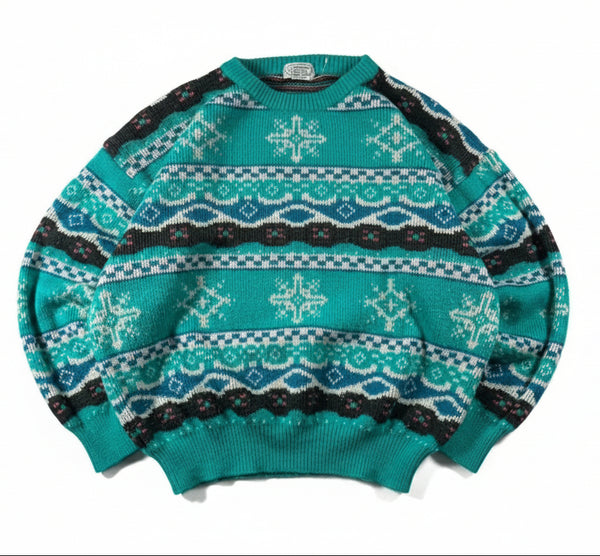 1990s Lacoste Argyle Knit Nordic Winter Jumper Sweater