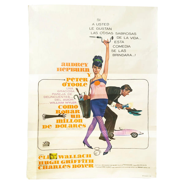 Original 1966 Argentine Film Cinema Poster How to Steal a Million - Audrey Hepburn International Film Poster - Spanish / Argentinian