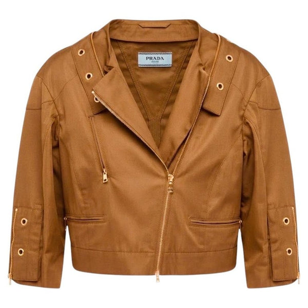 2000s Prada Tobacco Brown Cotton Cropped Jacket