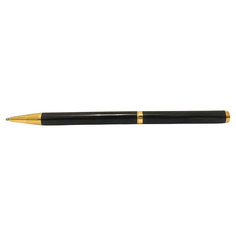 1980s Vintage Valentino Garavani Lacquered Black Gold Ballpoint Logo Pen