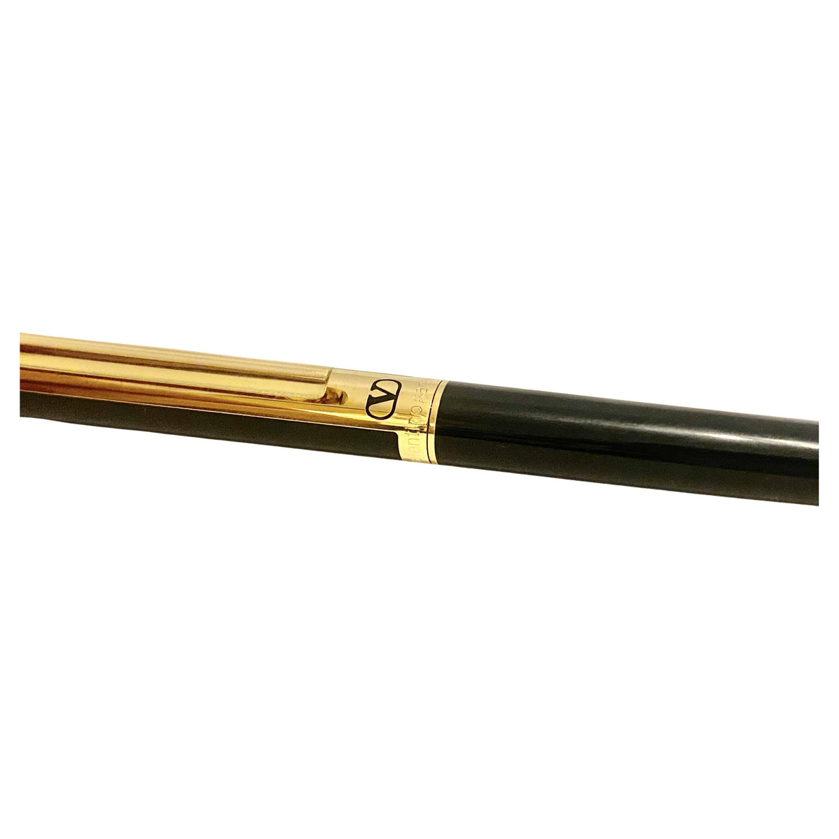 1980s Vintage Valentino Garavani Lacquered Black Gold Ballpoint Logo Pen