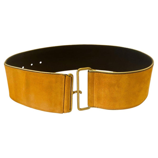 1980s Yves Saint Laurent Orange Suede Gold Hardware High Waist Belt