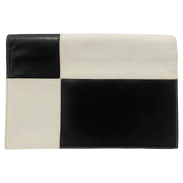 1980s Gianni Versace Vintage Color Block Black White Leather Envelope Clutch Bag