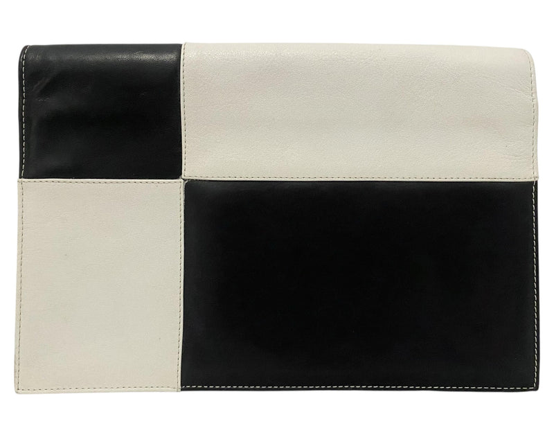 1980s Gianni Versace Vintage Color Block Black White Leather Envelope Clutch Bag