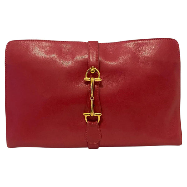 1980s Gucci Pink Leather Horsebit Travel Jewelry Envelope Clutch