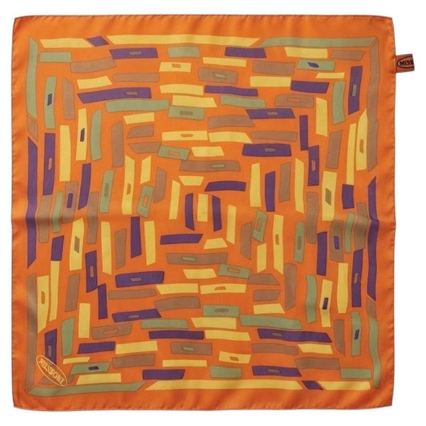 1980s Missoni Vintage Geometric Orange Silk Organza Neckerchief Scarf