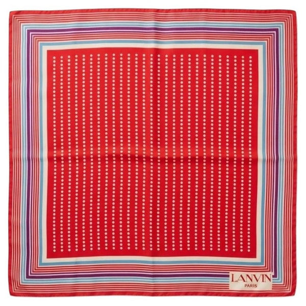 1980s Lanvin Paris Red Silk Scarf with Polka Dots Multi Color Stripe