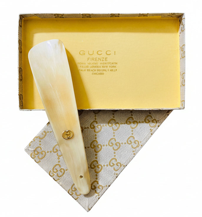 1960s GUCCI Abbeyhorn Flat Shoehorn with Logo
