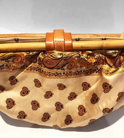 1970s CHRISTIAN DIOR SILK BOHEMIAN PAISLEY BAMBOO CLUTCH BAG - STYLE-CHNGR