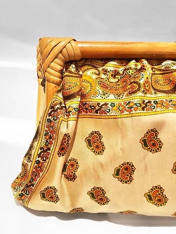 1970s CHRISTIAN DIOR SILK BOHEMIAN PAISLEY BAMBOO CLUTCH BAG - STYLE-CHNGR