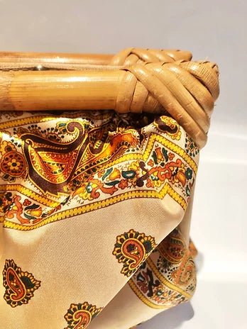 1970s CHRISTIAN DIOR SILK BOHEMIAN PAISLEY BAMBOO CLUTCH BAG - STYLE-CHNGR