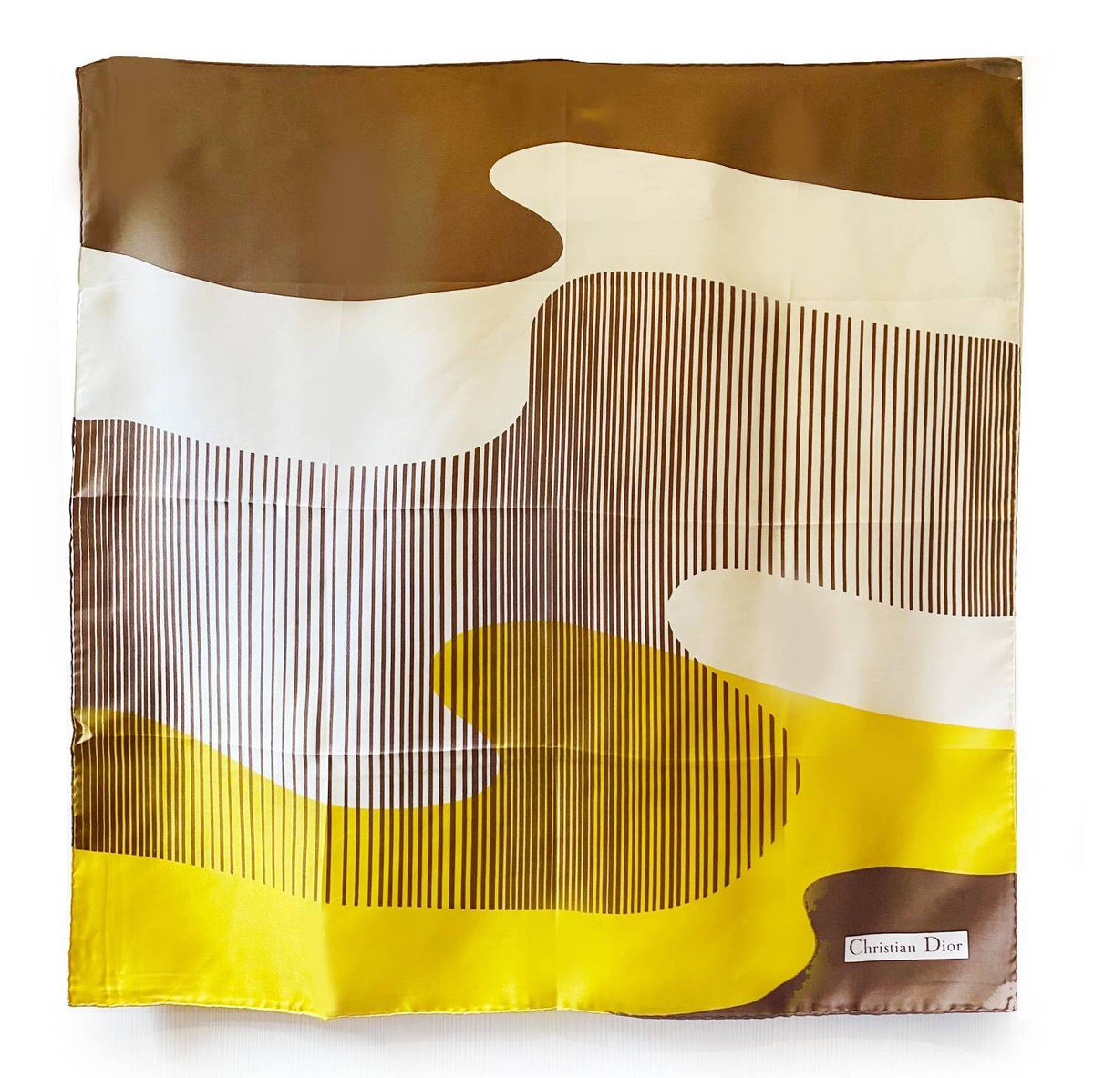 1970s CHRISTIAN DIOR WAVE ABSTRACT PRINT MULTICOLOR SILK SCARF - STYLE-CHNGR