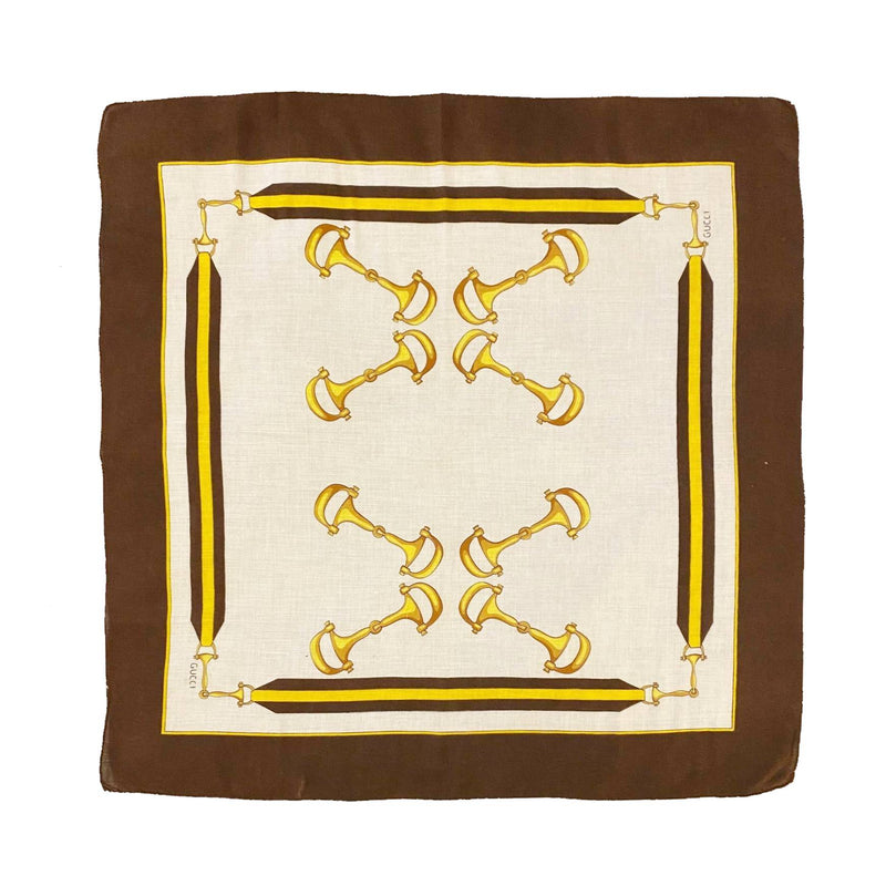 1970s Gucci Horsebit Brown Edge Cotton Scarf