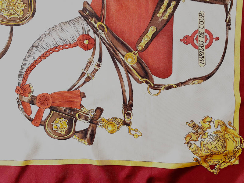 1970s HERMES Carre 90 HARNAIS DE COUR Brown Cream Silk Scarf - STYLE-CHNGR