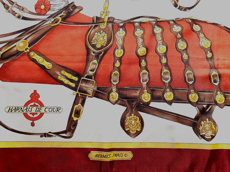 1970s HERMES Carre 90 HARNAIS DE COUR Brown Cream Silk Scarf - STYLE-CHNGR