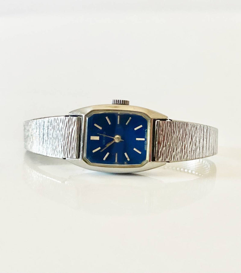 1970s Seiko blue rectangular dial jewel wristwatch