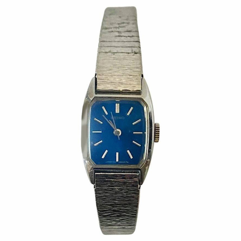 1970s Seiko Stainless Steel Blue Rectangular Dial Jewel Wrist Watch