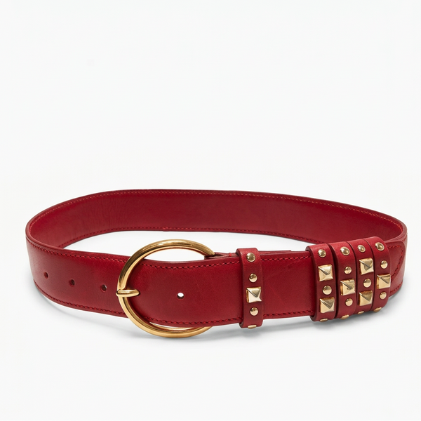 1980's GUCCI RED LEATHER GOLD STUD BELT