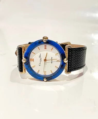 1980S CHRISTIAN DIOR BLUE STONE ROUND DIAL QUARTZ WATCH - STYLE-CHNGR
