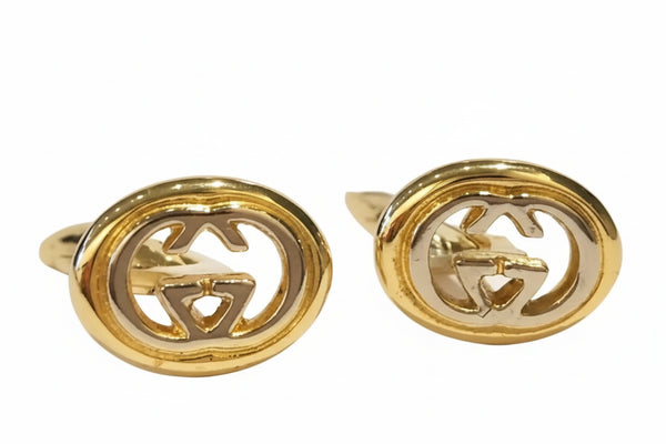 1980S Gucci Interlocking Logo Gold Plated Palladium Cufflinks - STYLE-CHNGR