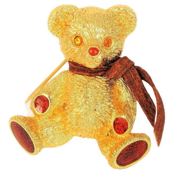 1980s Burberrys Gold Tone Metal Teddy Bear PIN Brooch - STYLE-CHNGR