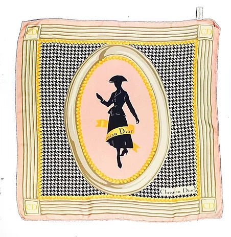 1980s CHRISTIAN DIOR LADY DIOR PINK HOUNDSTOOTH SILK SCARF - STYLE-CHNGR
