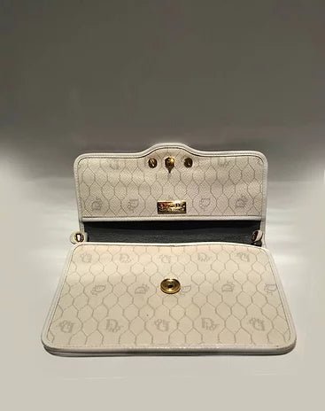 1980s CHRISTIAN DIOR WHITE Monogram Envelope CLUTCH BAG - STYLE-CHNGR