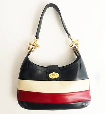 1980s Celine Paris Tri Colour Stripe Leather Tote Clutch Bag