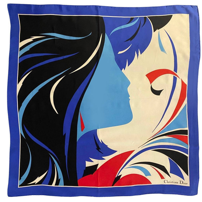 1980s Christian Dior Abstract Woman Print Silk Scarf