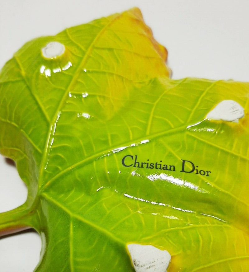 1980s Christian Dior Ceramic Green Leaf Decorative Bowl - STYLE-CHNGR