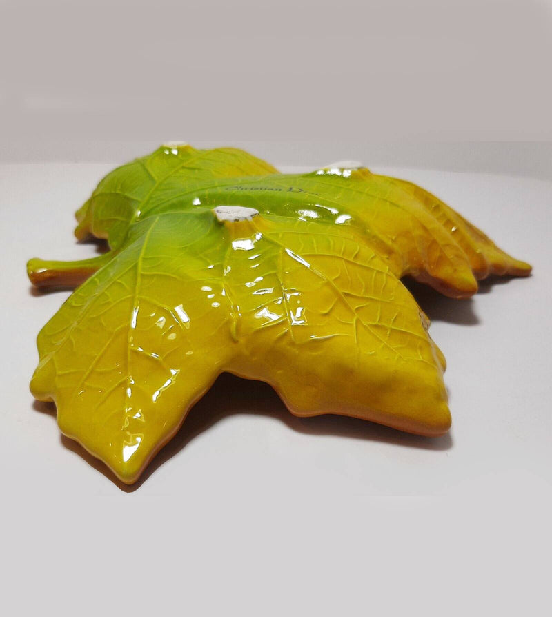 1980s Christian Dior Ceramic Green Leaf Decorative Bowl - STYLE-CHNGR