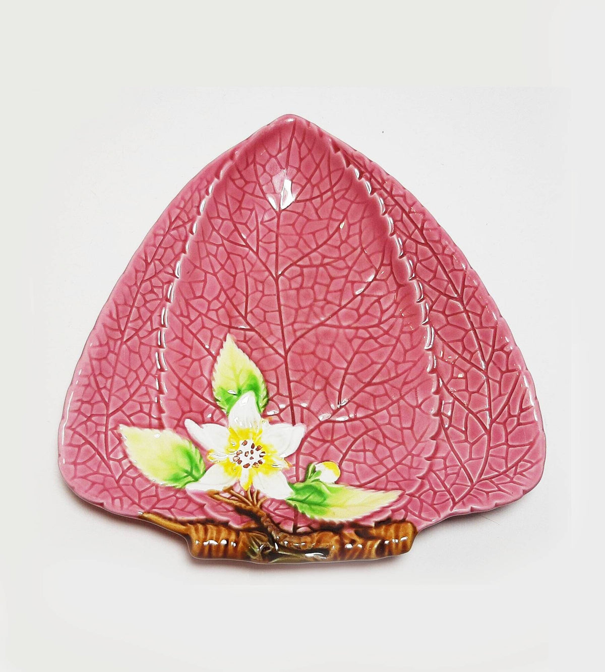 1980s Christian Dior Ceramic Pink Leaf Decorative Bowl - STYLE-CHNGR