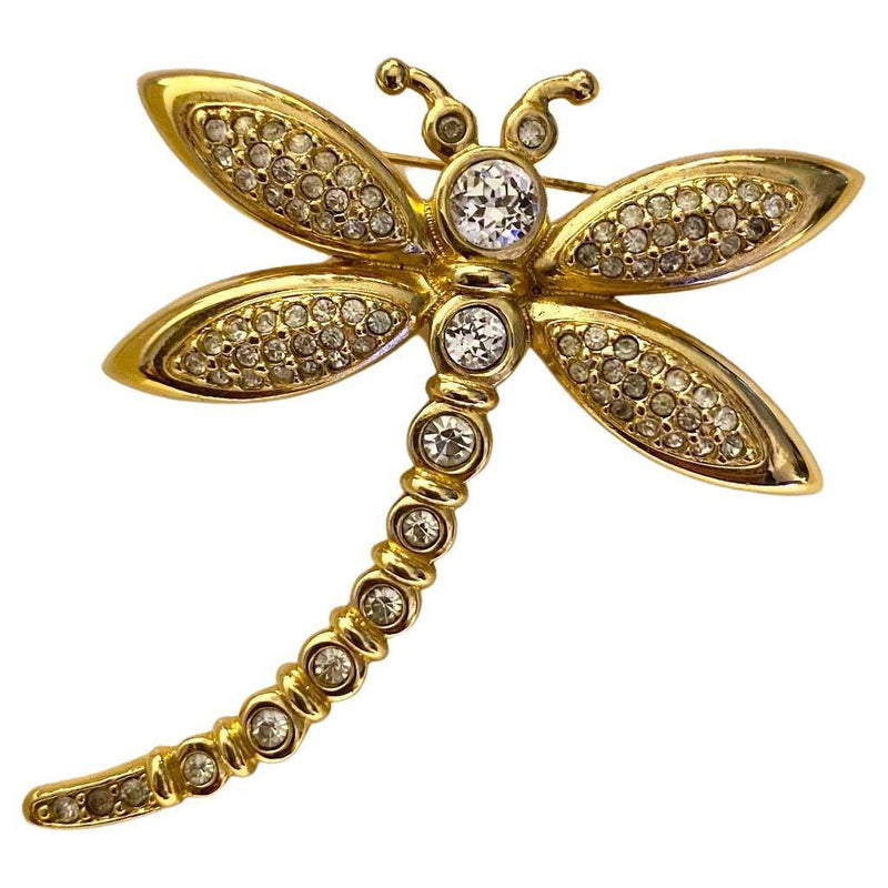 1980s Christian Dior Dragonfly Crystals Gold Tone Brooch