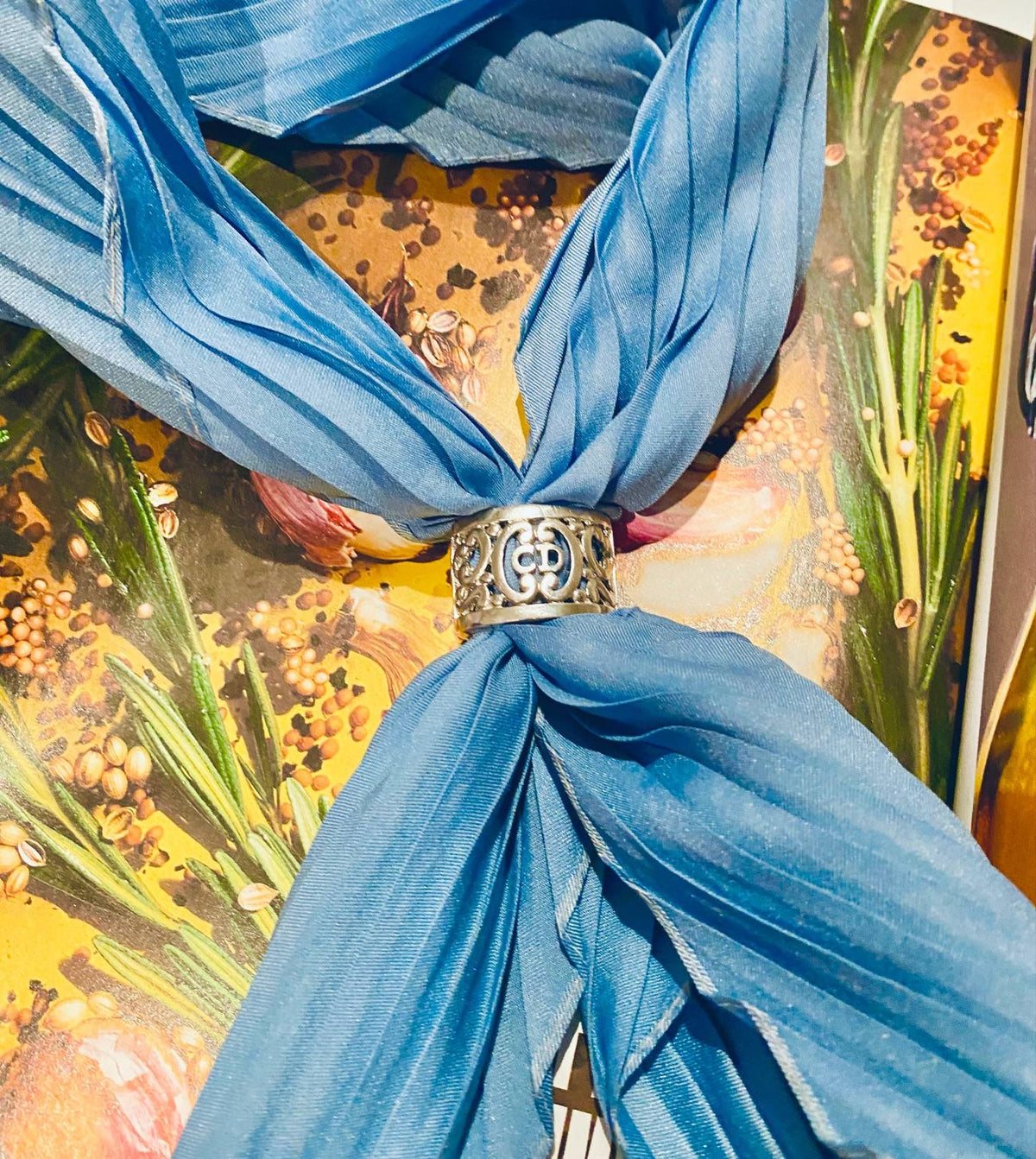 1980s Christian Dior Scarf Rhodium Plated Art Nouveau Design Ring - STYLE-CHNGR