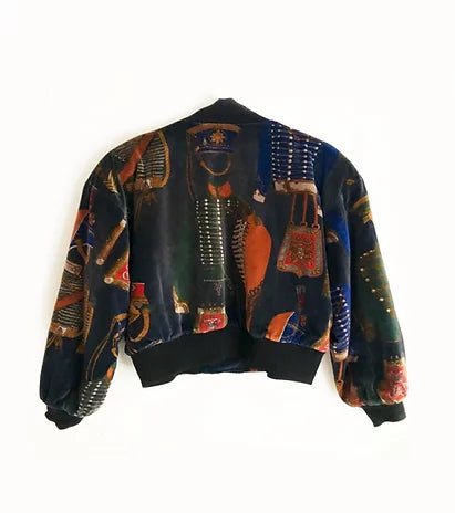1980s ESCADA MILITARY PRINT SHOULDER PADDED OVERSIZED BOMBER JACKET - STYLE-CHNGR