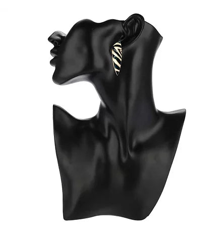 1980s GIVENCHY ZEBRA STRIPE ENAMEL RUNWAY COUTURE ELONGATED CLIP EARRINGS - STYLE-CHNGR