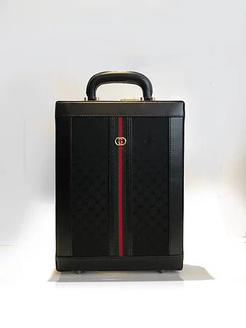 1980s GUCCI COLLECTION WEB MONOGRAM LOGO VERTICAL BRIEFCASE - STYLE-CHNGR