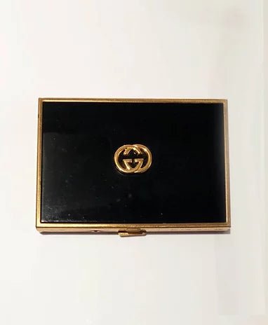 1980s GUCCI METAL LACQUERED SMOKING Black GOLD TONE Logo BOX - STYLE-CHNGR