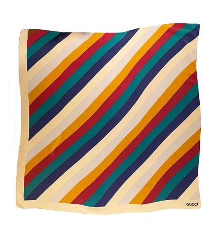 1980s GUCCI MULTICOLOR STRIPE RAINBOW SILK BABUSHKA SCARF - STYLE-CHNGR