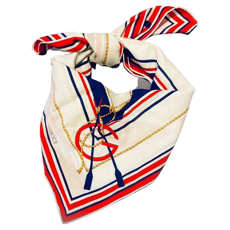 1980s GUCCI NAUTICAL PRINT COTTON SQUARE NECK SCARF