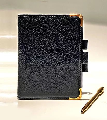 1980s GUCCI NAVY BLUE LEATHER MINI DIARY WITH BALL PEN - STYLE-CHNGR