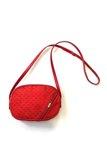 1980s GUCCI RED MONOGRAM GG CLOTH LEATHER SHOULDER BAG - STYLE-CHNGR