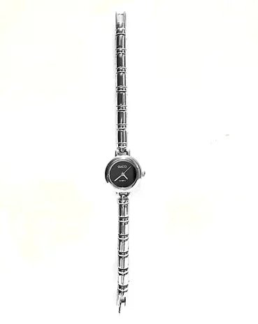 1980s GUCCI SILVER TONE ROUND BAMBOO STEEL WATCH - STYLE-CHNGR