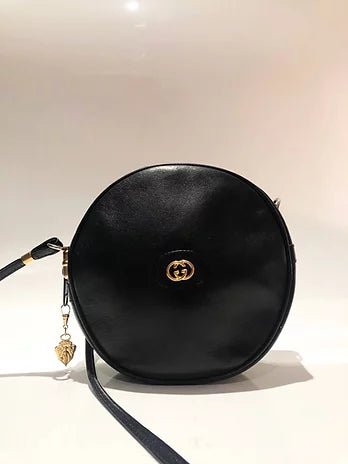 1980s GUCCI VINTAGE NAVY BLUE ROUND GG CROSSBODY BAG - STYLE-CHNGR