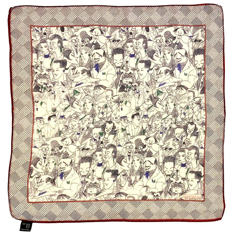 1980s Gianni Versace Celebrity Caricature Chiffon Silk Neckerchief Scarf