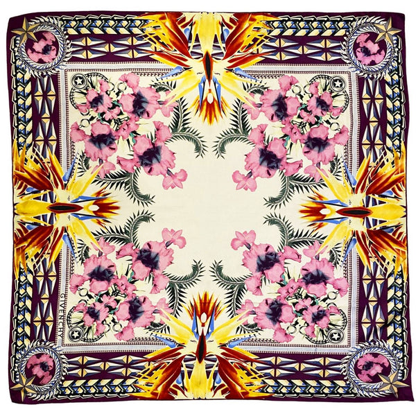 1980s Givenchy Multicolor Flower Geometric Print Silk Scarf - STYLE-CHNGR