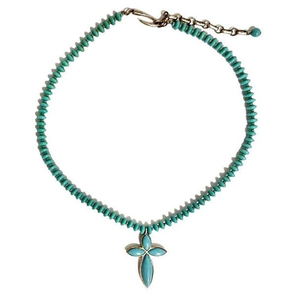 1980s Givenchy Turquoise Cross Silver Pendant Necklace - STYLE-CHNGR
